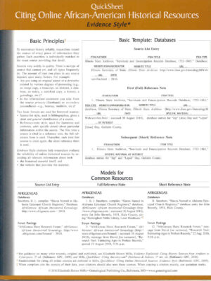 QuickSheet, Citing Online African-American Historical Resources