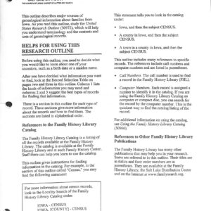 Research Outline: Iowa  (USED) by Family History Library Salt Lake City Utah.